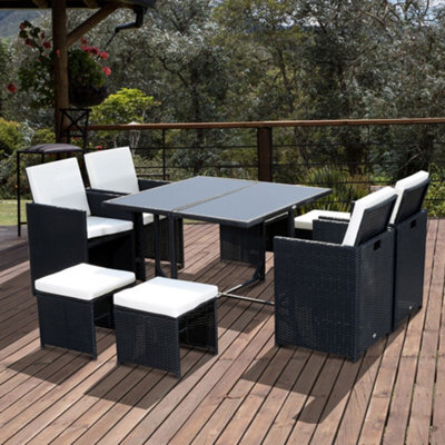 Outsunny 8 Seater Cube Rattan Garden Dining Set With Cushions, Black - image 1