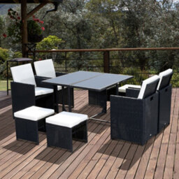 Outsunny 8 Seater Cube Rattan Garden Dining Set With Cushions, Black