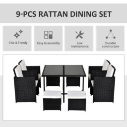 Outsunny 8 Seater Cube Rattan Garden Dining Set With Cushions, Black - thumbnail 4