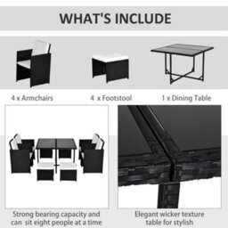 Outsunny 8 Seater Cube Rattan Garden Dining Set With Cushions, Black - thumbnail 5
