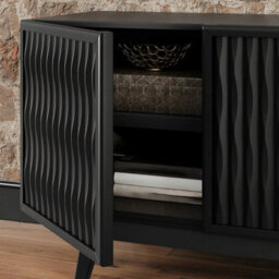 Xample Del Ray Oaks Acacia Black Wood Sideboard Hardwood Storage Cabinet Soft Close Doors Adjustable Shelves Living Room - thumbnail 3