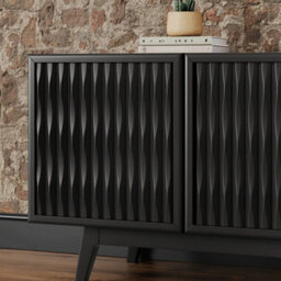 Xample Del Ray Oaks Acacia Black Wood Sideboard Hardwood Storage Cabinet Soft Close Doors Adjustable Shelves Living Room - thumbnail 5