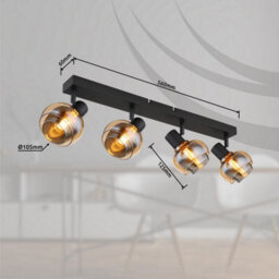 Luminosa Lighting Luminosa Tokki Ceiling Spotlight Bar Matt Black Amber Glass Shade 4X E14 - thumbnail 7