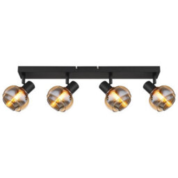 Luminosa Lighting Luminosa Tokki Ceiling Spotlight Bar Matt Black Amber Glass Shade 4X E14 - thumbnail 3