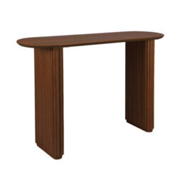 Sweeek - Oval Console Rubberwood And Oak-Effect Veneer Walnut 120X38X75 Cm - Gabrielle - thumbnail 2