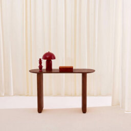 Sweeek - Oval Console Rubberwood And Oak-Effect Veneer Walnut 120X38X75 Cm - Gabrielle - thumbnail 3