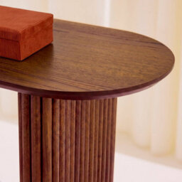 Sweeek - Oval Console Rubberwood And Oak-Effect Veneer Walnut 120X38X75 Cm - Gabrielle - thumbnail 6