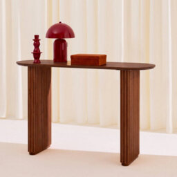 Sweeek - Oval Console Rubberwood And Oak-Effect Veneer Walnut 120X38X75 Cm - Gabrielle - thumbnail 4