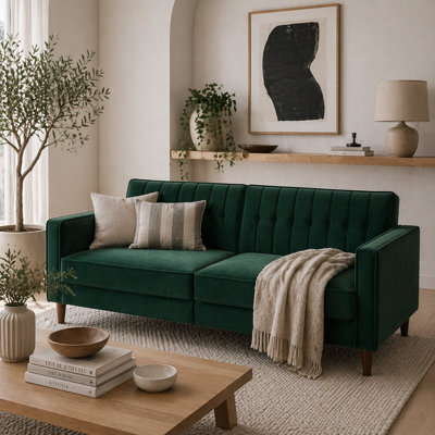 Wyld Haus Babano Forrest Green Velvet 3-Seater Convertible Sofa Bed - image 1