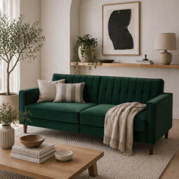 Wyld Haus Babano Forrest Green Velvet 3-Seater Convertible Sofa Bed - thumbnail 1