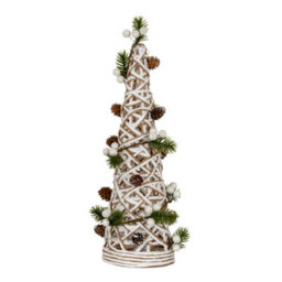 Large Led White Rattan Cone Tree With Winter Branches Lit Festive Tree - thumbnail 1
