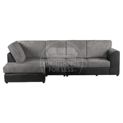 Furnishings For Less UK Luxor Black And Grey Jumbo Cord Large 5 Seater Corner Sofa Long Left Hand Facing - Full Back - image 1