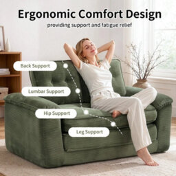 2 Seater Boneless Sofa Bed,convertible Pull Out Couch With 2 Pillows,light Green - thumbnail 3