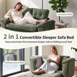2 Seater Boneless Sofa Bed,convertible Pull Out Couch With 2 Pillows,light Green - thumbnail 4