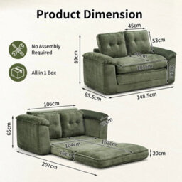 2 Seater Boneless Sofa Bed,convertible Pull Out Couch With 2 Pillows,light Green - thumbnail 2