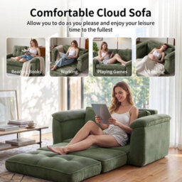 2 Seater Boneless Sofa Bed,convertible Pull Out Couch With 2 Pillows,light Green - thumbnail 5