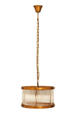 Orsina 5 Bulb Small Bronze Pendant Light, Drum Shaped Fluted Glass Shade, Chic Art Deco Ceiling Fixture - image 1