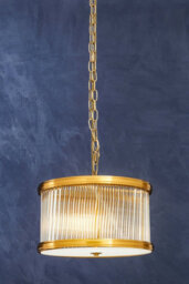 Orsina 5 Bulb Small Bronze Pendant Light, Drum Shaped Fluted Glass Shade, Chic Art Deco Ceiling Fixture - thumbnail 2