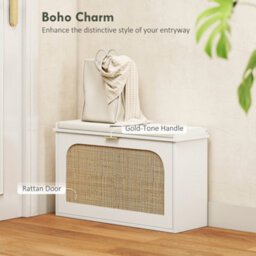 Homcom Boho Shoe Bench With Padded Seat And Flip-Drawer, White - thumbnail 4