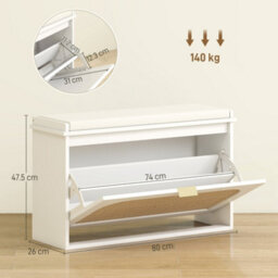 Homcom Boho Shoe Bench With Padded Seat And Flip-Drawer, White - thumbnail 3