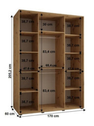 Arte Elegant Sapporo Sliding Door Wardrobe 170Cm In Oak Artisan: Stylish Storage Solution (H)2050mm (W)1700mm (D)600mm - thumbnail 5