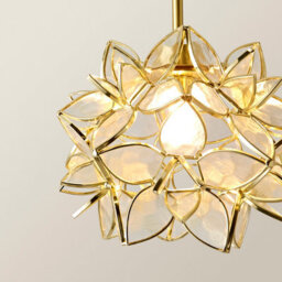 Valuelights Reine Clear Glass Flower Shade Brushed Gold Thread Ceiling Pendant Light - thumbnail 4