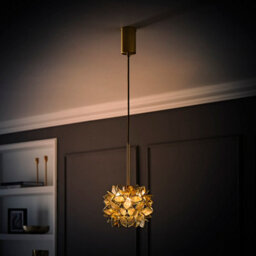 Valuelights Reine Clear Glass Flower Shade Brushed Gold Thread Ceiling Pendant Light - thumbnail 2