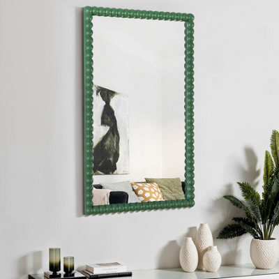 Lecco Wooden Wall Mirror With Beaded Frame 60X90Cm Green - image 1
