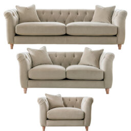 Furnishings For Less UK Elsie Velvet Chesterfield Plush Velvet Putty 3 Seater + 2 Seater + Armchair Set - thumbnail 1