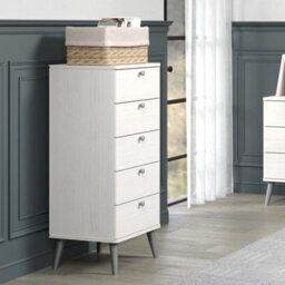 Core Products Augusta Curve 5 Drawer Narrow Chest In White - Slim Bedroom Storage Cabinet H103 X W45 X D39.5 Cm - thumbnail 4
