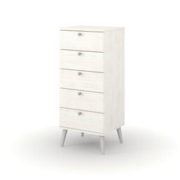 Core Products Augusta Curve 5 Drawer Narrow Chest In White - Slim Bedroom Storage Cabinet H103 X W45 X D39.5 Cm - thumbnail 2