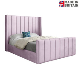 Romano Straight Winged Upholstered Soft Velvet Bed Frame - Pink - thumbnail 6