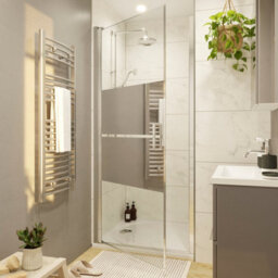 GoodHome Ledava Chrome Effect Mirror Strip Pivot Shower Door (H)195Cm (W)80Cm - thumbnail 1