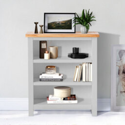 Farro Grey 3 Tier Small Bookcase - Painted With Oak Top - By Roseland Furniture - thumbnail 2