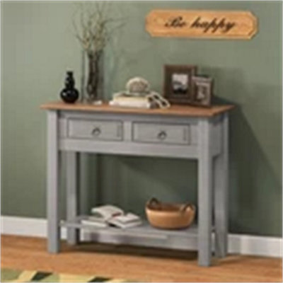 Console Table Grey Wax 2 Drawer Solid Wood Pine Wooden Painted Hallway - image 1
