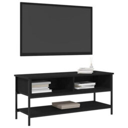 Berkfield Tv Cabinet Black Oak 100X35X45 Cm Engineered Wood And Steel - thumbnail 3