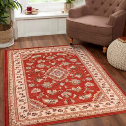 Terracotta Traditional Bordered Floral Easy To Clean Rug For Dining Room Bed Room And Living Room-160Cm X 230Cm