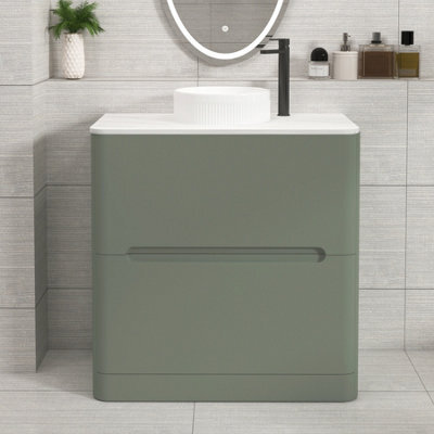 Royal Bathrooms Venice 800mm Sage Green Freestanding Bathroom Countertop Vanity Unit 2 Drawer With Round Basin - image 1