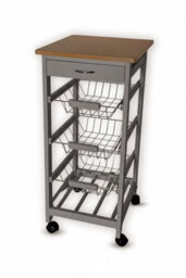Hygrad Built to Survive Kitchen Trolley White Wooden 3 Tier Rolling Organiser (3 Basket + 1 Wine Rack) Utility Storage Cart With 3 Basket Drawers, Wheels - thumbnail 8