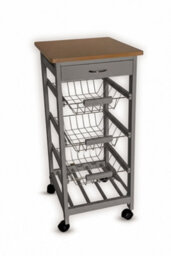 Hygrad Built to Survive Kitchen Trolley White Wooden 3 Tier Rolling Organiser (3 Basket + 1 Wine Rack) Utility Storage Cart With 3 Basket Drawers, Wheels - thumbnail 9