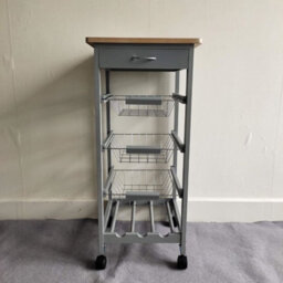 Hygrad Built to Survive Kitchen Trolley White Wooden 3 Tier Rolling Organiser (3 Basket + 1 Wine Rack) Utility Storage Cart With 3 Basket Drawers, Wheels - thumbnail 3
