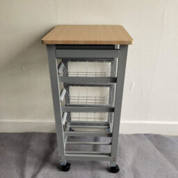 Hygrad Built to Survive Kitchen Trolley White Wooden 3 Tier Rolling Organiser (3 Basket + 1 Wine Rack) Utility Storage Cart With 3 Basket Drawers, Wheels - thumbnail 6
