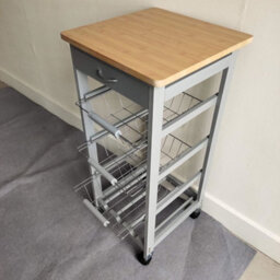 Hygrad Built to Survive Kitchen Trolley White Wooden 3 Tier Rolling Organiser (3 Basket + 1 Wine Rack) Utility Storage Cart With 3 Basket Drawers, Wheels - thumbnail 7