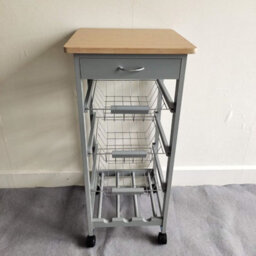 Hygrad Built to Survive Kitchen Trolley White Wooden 3 Tier Rolling Organiser (3 Basket + 1 Wine Rack) Utility Storage Cart With 3 Basket Drawers, Wheels
