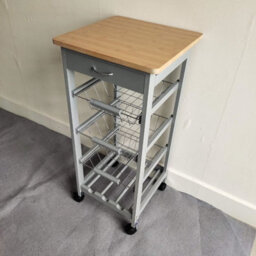 Hygrad Built to Survive Kitchen Trolley White Wooden 3 Tier Rolling Organiser (3 Basket + 1 Wine Rack) Utility Storage Cart With 3 Basket Drawers, Wheels - thumbnail 4