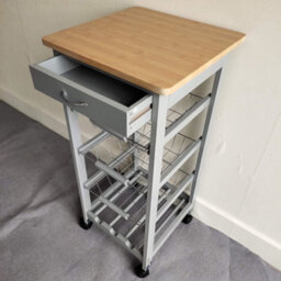 Hygrad Built to Survive Kitchen Trolley White Wooden 3 Tier Rolling Organiser (3 Basket + 1 Wine Rack) Utility Storage Cart With 3 Basket Drawers, Wheels - thumbnail 5