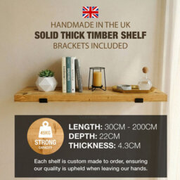 Top Notch Home and Living 200Cm Colorado Pine Rustic Wooden Wall Shelf, Top Notch Home & Living Handcrafted Wood Shelves, Handmade Incl 2 Brackets Per Shelf - thumbnail 3