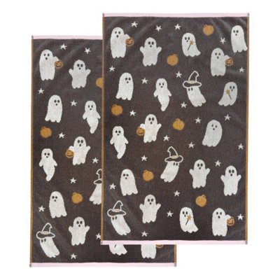 Allure Bath Fashions Luxury Pair Of Ghosties Halloween Hand Towels - 100% Cotton Spooky Tea Towels - image 1