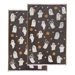 Allure Bath Fashions Luxury Pair Of Ghosties Halloween Hand Towels - 100% Cotton Spooky Tea Towels - thumbnail 1