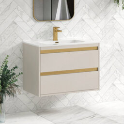 Royal Bathrooms Orion 800mm Warm Taupe 2 Drawer Wall Hung Vanity Unit With Ceramic Basin & Brushed Brass Strip - thumbnail 5